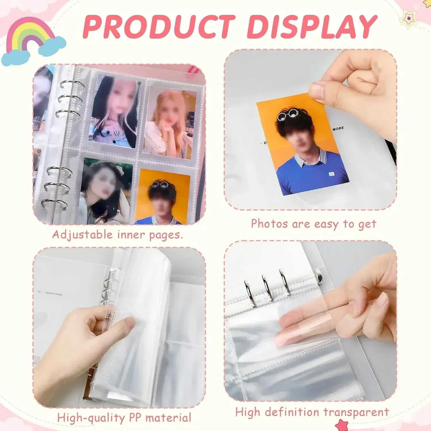 10PCS 1/2/4 Grids Photo Album A5 Inner Page Photocard Binder Photo Sleeve 6 Ring Refill Inner Page Photocard Kpop 포토카드 바인더