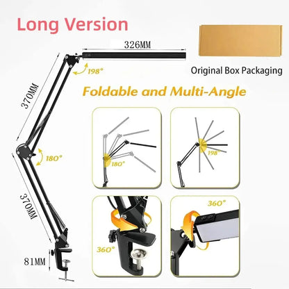 LED Folding Metal Desk Lamp Clip on Light Clamp Long Arm Diming Table Lamp 3 Colors Adjustable For Living Room Reading Comput