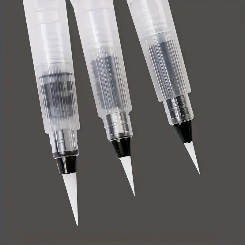 3Pcs Refillable Water Brushes - Fine Tip for Watercolor, Lettering & Calligraphy | Portable Travel Art Supplies