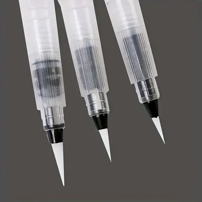 3Pcs Refillable Water Brushes - Fine Tip for Watercolor, Lettering & Calligraphy | Portable Travel Art Supplies