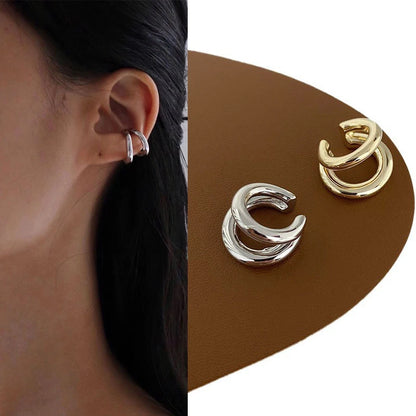 Fake Piercing Earcuff Double Circle Ear Cuff Faux Earrings for Women Man Hiphop Vintage Cuffs Earclips Accessories Korean Fas