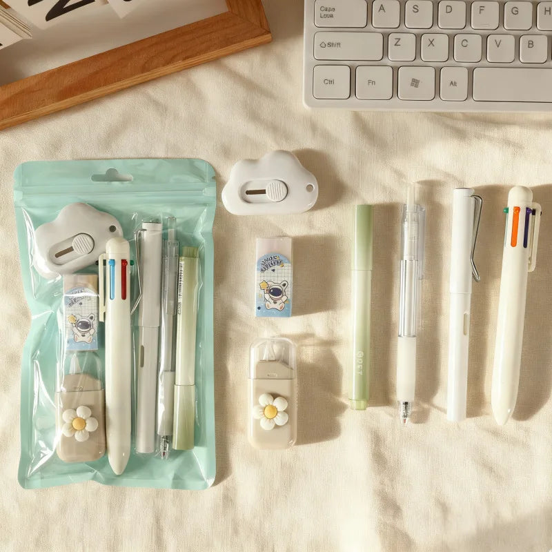 7-In-1 Stationery Set Stdudent Back To School Gel Pen Highlighter Ballpoint Pen Eternal Pencil Correction Tape Eraser Knife S