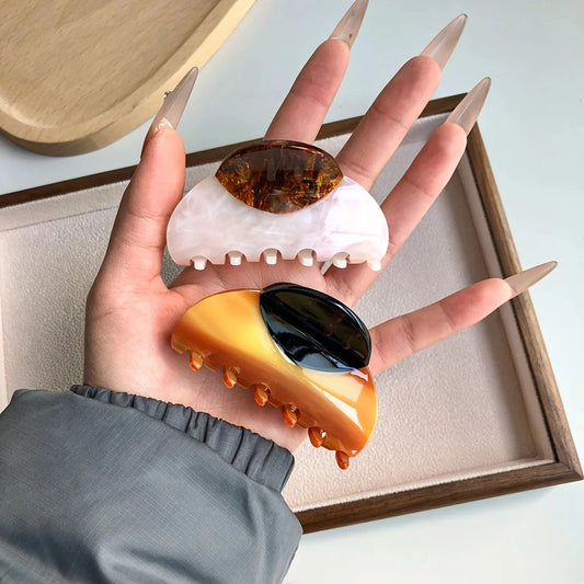 1Pc Elegant Vintage French Hair Clip Two-Tone with Wood Grain & Marbled Design Perfect for Casual Daily Dressing Cute Hair Cl