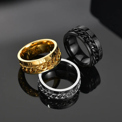 Cool Stainless Steel Rotatable Men Ring Spinner Chain Punk Women Jewelry for Party Gift