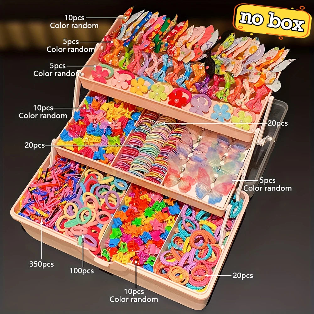 555pcs Girls Hair Accessories Set Colorful Butterfly Fashion Hair Clips Ties Elastic Bands for Daily Ponytail Fixation