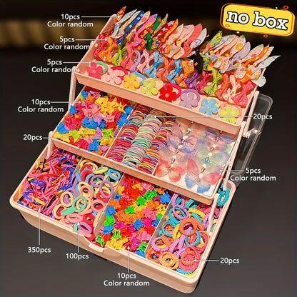 555pcs Girls Hair Accessories Set Colorful Butterfly Fashion Hair Clips Ties Elastic Bands for Daily Ponytail Fixation