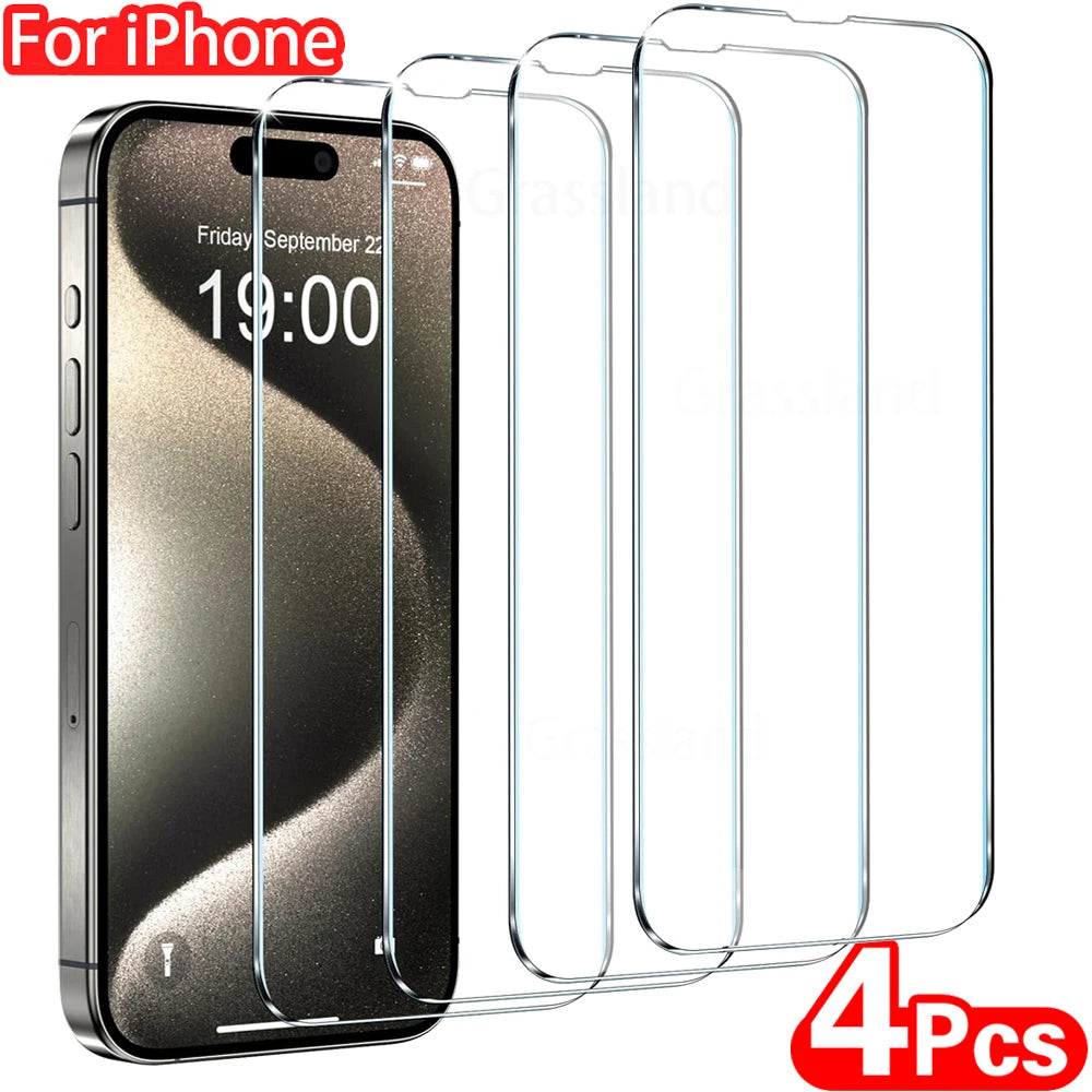 4Pcs Tempered Glass For iPhone 16 15 14 13 12 11 Pro Max Screen Protector For iPhone 7 8 Plus X XS Max XR Protective Glass Fi