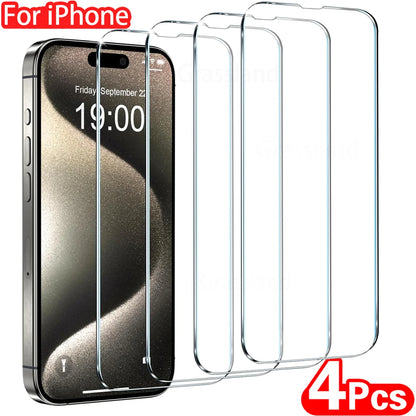 4Pcs Tempered Glass For iPhone 16 15 14 13 12 11 Pro Max Screen Protector For iPhone 7 8 Plus X XS Max XR Protective Glass Fi