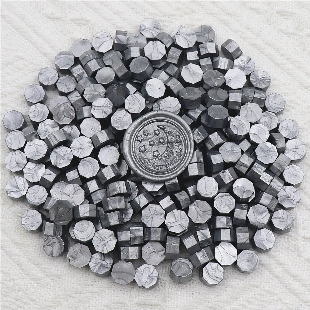 100pcs/bag Octagon Sealing Wax Beads For Seal Stamp, Handmake Embellishment Of Card Envelope, Fire Lacquer Sealing Wax - silv