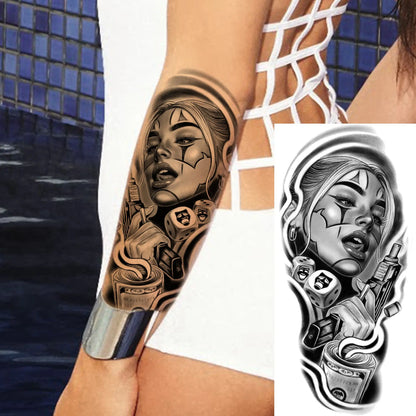 1 Sheet Evil Women Face Joker Mask Temporary Tattoos For Men Women Adults Waterproof Realistic Fake Tattoos Long Lasting Stic