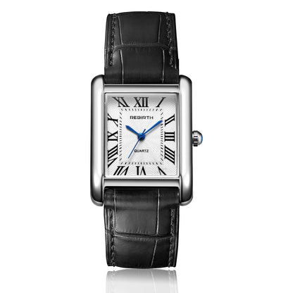 Retro-Style Simple Small Square Watch with Roman Numerals, Trendy and Artistic Quartz Movement Wristwatch - black