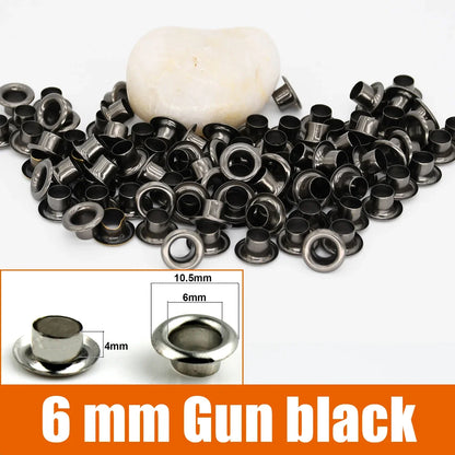 100sets 6/8/10/12mm Brass Eyelets with Washers Grommet Repairing Round Eye Rings for Shoes Bag Clothing Skin Belt Hat - 6mm G