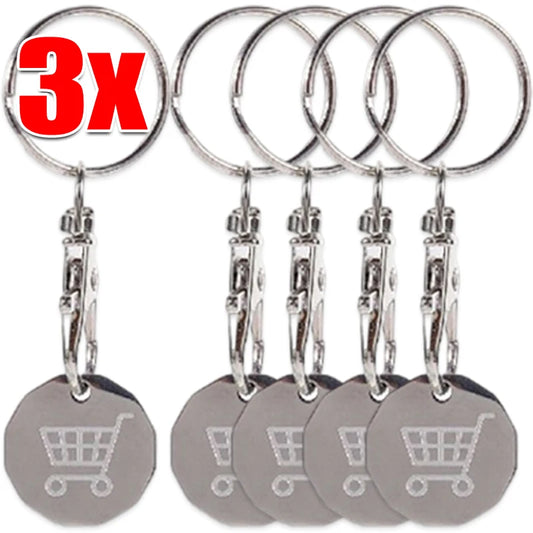 1-3Pcs New 2025 Cart Token Shopping Trolley Tokens Keychain Metal Ring Small Gofts Ornament Stainless Steel Coin Pendant