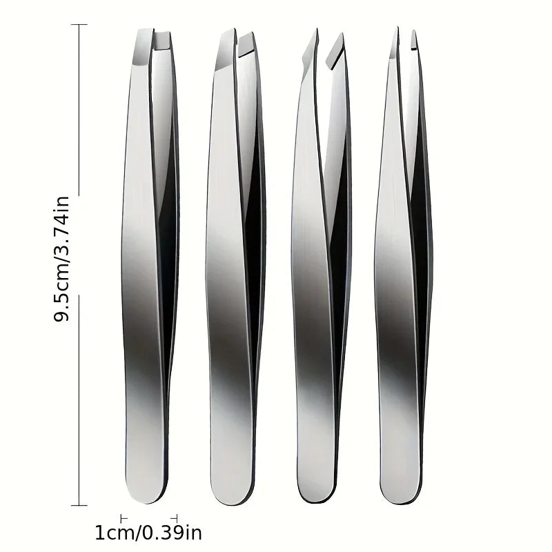 Ouriner Eyebrow Tweezers Set 4 Pcs Stainless Steel Eyebrow Forceps Professional Beauty Tool Set For Facial Hair Inward Growin