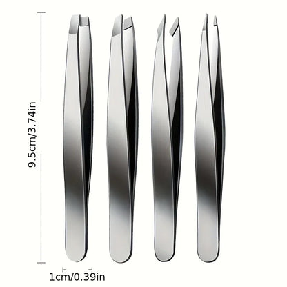 Ouriner Eyebrow Tweezers Set 4 Pcs Stainless Steel Eyebrow Forceps Professional Beauty Tool Set For Facial Hair Inward Growin