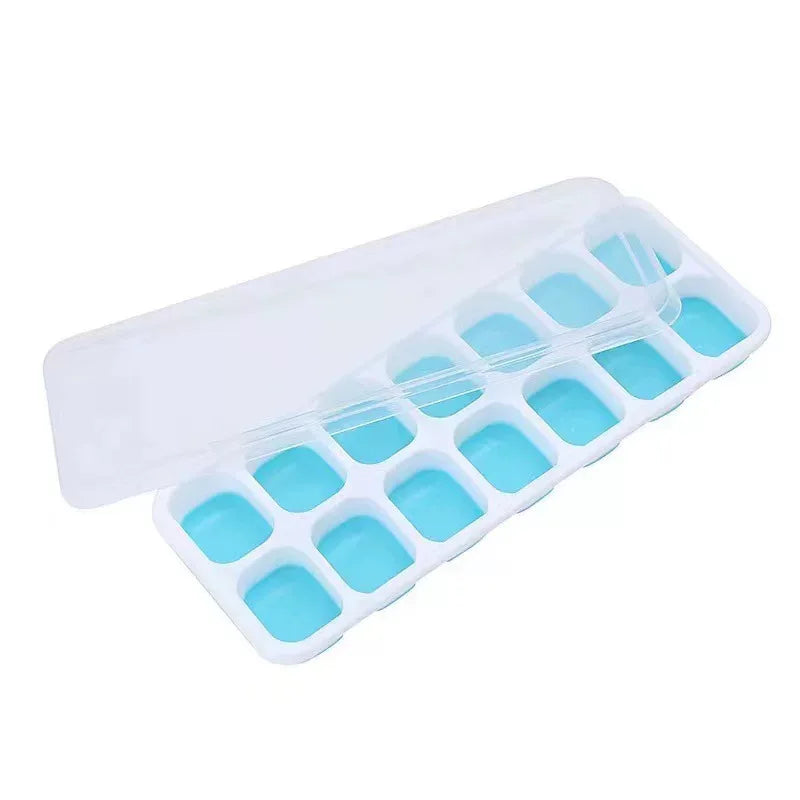 14-Grid Ice Cube Trays Silicone Ice Mold with Removable Lid DIY Homemade Popsicle Mould for Cocktail Freezer Kitchen Bar Tool