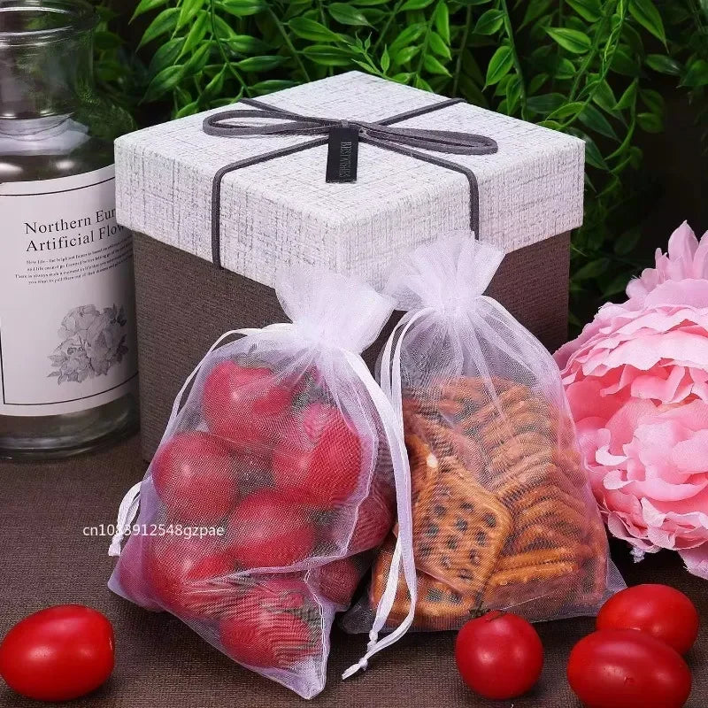 20-100PCS Organza Gift Bag For Jewelry White Drawstring Pouches For Wedding Christmas Candy Gift Bags Jewelry Packing Bag