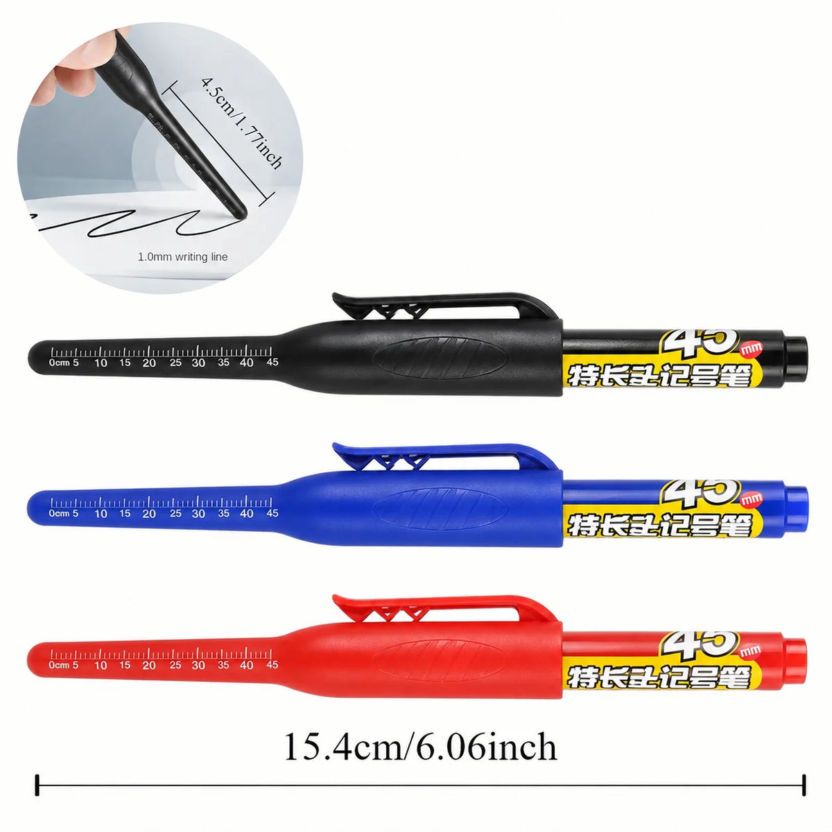 1-6Pcs 45mm Waterproof Long Head Nib Deep Hole Markers Pen Tile Carpenter Pen Multi-purpose for Woodworking Black/Blue/Red In