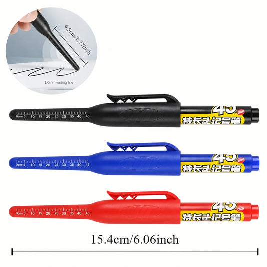 1-6Pcs 45mm Waterproof Long Head Nib Deep Hole Markers Pen Tile Carpenter Pen Multi-purpose for Woodworking Black/Blue/Red In