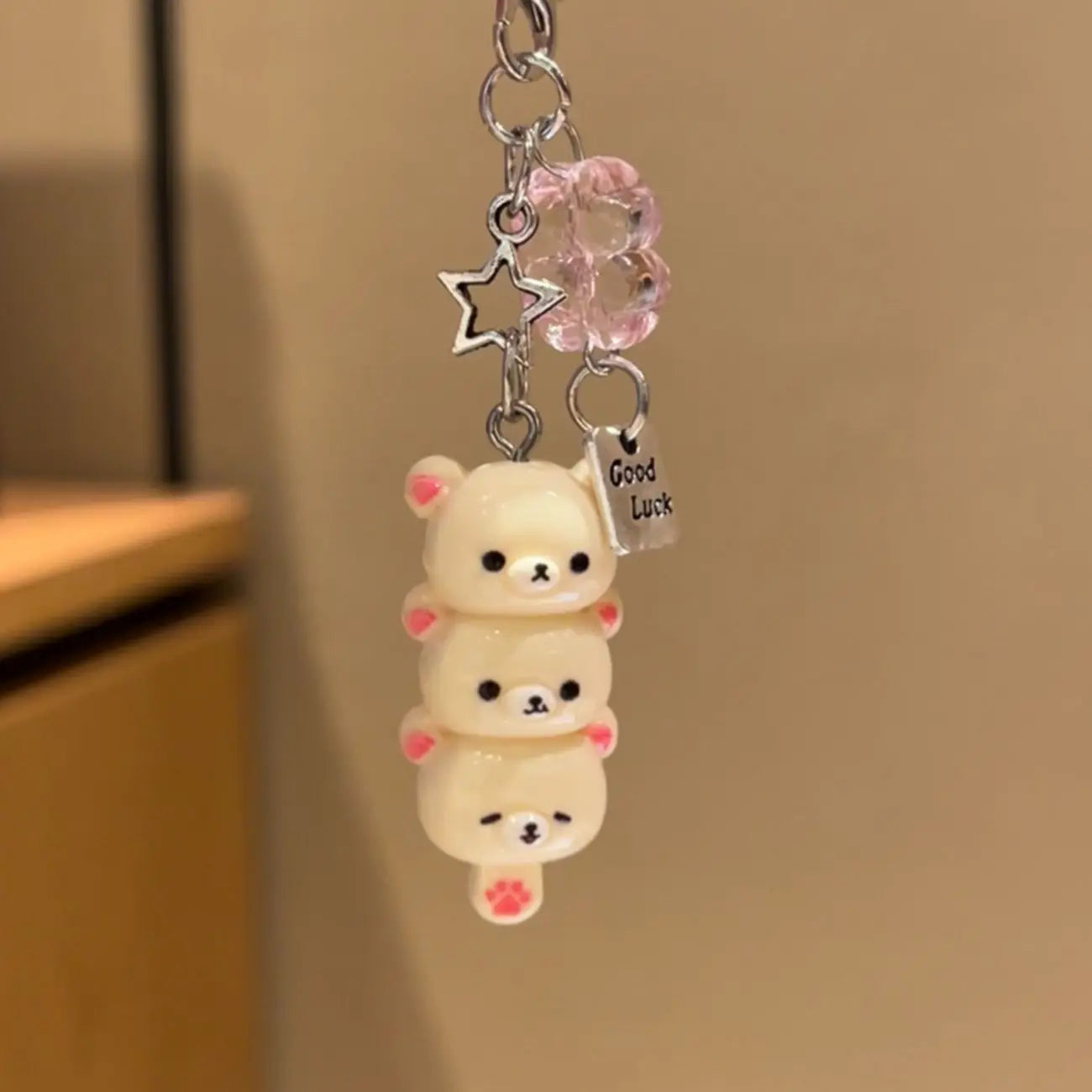 Cute Bear Phone Charms Pendant Kawaii Anime Keychain Accessories for Keys Schoolbag IPhone17 Pro Max Airpods Ins - 1pc White