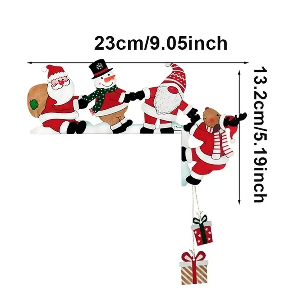 New Santa Door Corner Decor Christmas Cartoon Door Frame Decor Snowman Reindeer Wooden Pendant Party House Decor - right