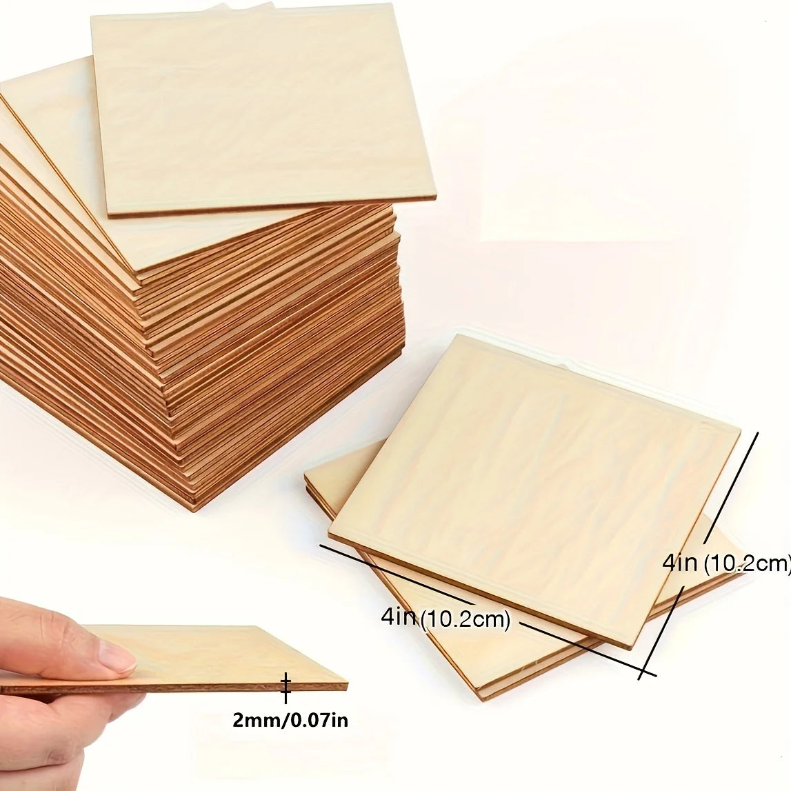 10Pcs Wood Square 4x4in Blank Wood Sheet for Crafts, Thin Unfinished Wood Squares for Wood Burning Painting Staining Wood Eng