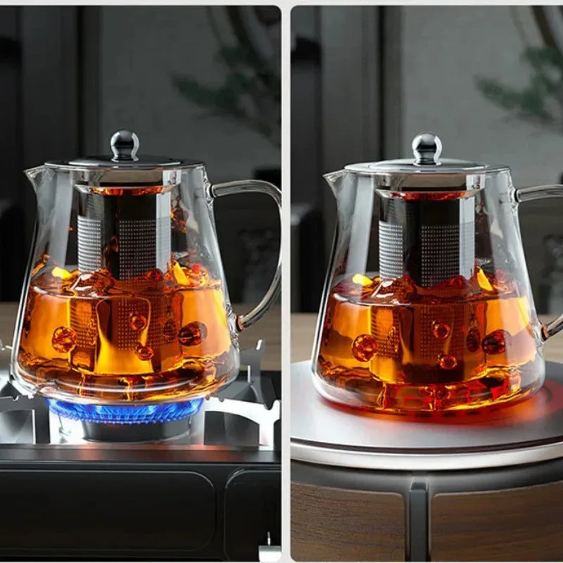 Heat-Resistant Borosilicate Glass Teapot with Removable Stainless Steel Infuser Kung Fu Tea Set Clear for Loose Leaf Tea Home