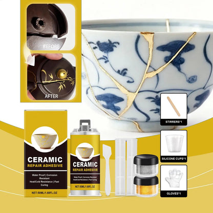 Kintsugi Repair Kit Gold Ceramic Glue Food Safe Adhesive for Broken Pottery Plate Cup Bowl Bathtub Craft Art Restoration