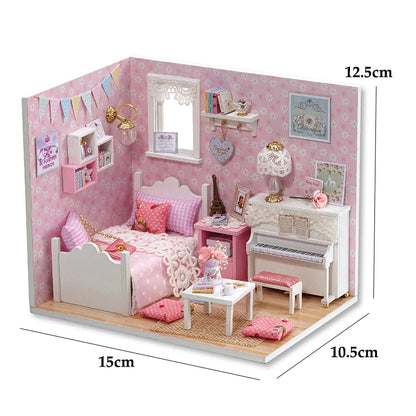 Kitten Mini Doll House 3D Puzzle Assembly Model Building Kit Creative Room Bedroom Decoration With Furniture Wooden Crafts Gi