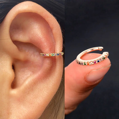 1Piece Zircon Charming Clip On Earrings Ear Cuff Without Piercing Women Geometric C Shape Earscreen Earcuffs Wrap Climb Earri