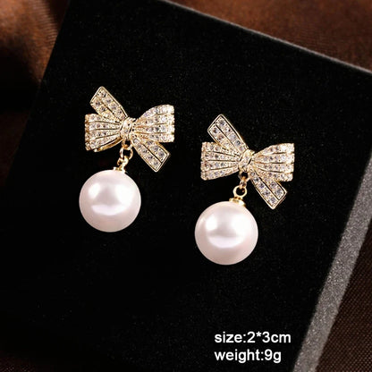 Pure White Women's Dangle Earrings Blooming Flower Acrylic Enamel Butterfly Imitation Pearl Heart Hanging Earrings Elegant Br