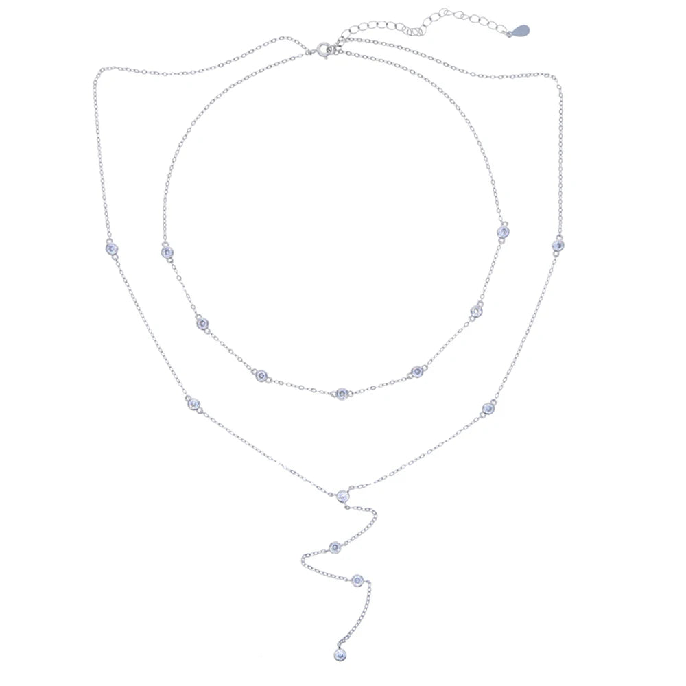 2026 New Fashion Lariat Layering Necklace for Women Double Laryered Long Chain Drop Pendant Choker Necklaces Fashion Gifts