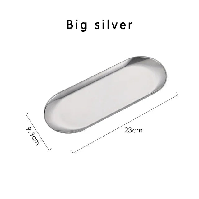Stainless Steel Gold Dining Plate Dessert Plate Nut Fruit Cake Tray Snack Kitchen Plate Western Steak Kitchen Plate Dish - L 