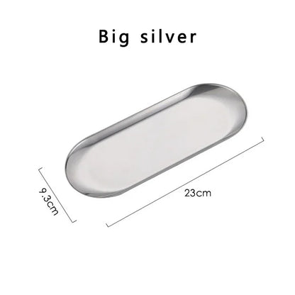 Stainless Steel Gold Dining Plate Dessert Plate Nut Fruit Cake Tray Snack Kitchen Plate Western Steak Kitchen Plate Dish - L 