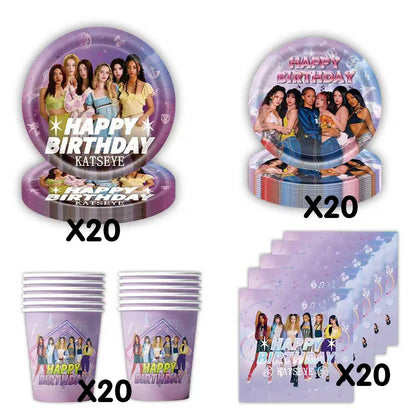 K-Katseye Birthday Decoration Kpop Girl Group Napkin Balloon Cup Plate Tablecloth Banner For Girls Festival Party Fans Gift -