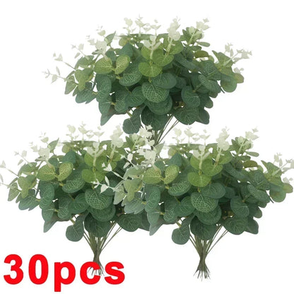 36/10PCS Artificial Eucalyptus Stems Green Leaves Fake Plants Home Flowers Bouquet Wedding Centerpiece Christmas Decoration -