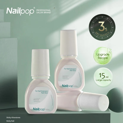 Nailpop 15ml Brush On Nail Glue Easy Application Long-Lasting Super Strong Nail Bond for Acrylic Nails Nail Tips Press On Nai
