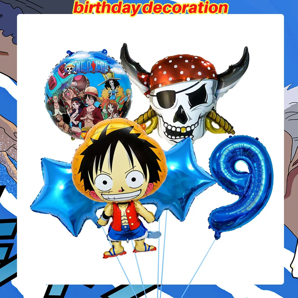 One Piece Birthday Party Dinner Plates Hanging Banner Cake Decoration One Piece Luffy Balloon Party Decoration Theme Props Gi