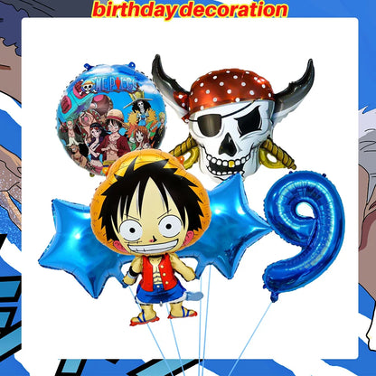 One Piece Birthday Party Dinner Plates Hanging Banner Cake Decoration One Piece Luffy Balloon Party Decoration Theme Props Gi