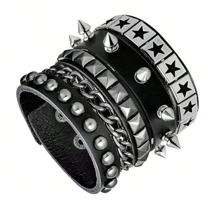 Vintage Leather Bracelets Punk Row Cuspidal Spikes Rivet Stud Wide Cuff PU Leather Punk Gothic Rock Unisex goth accessories