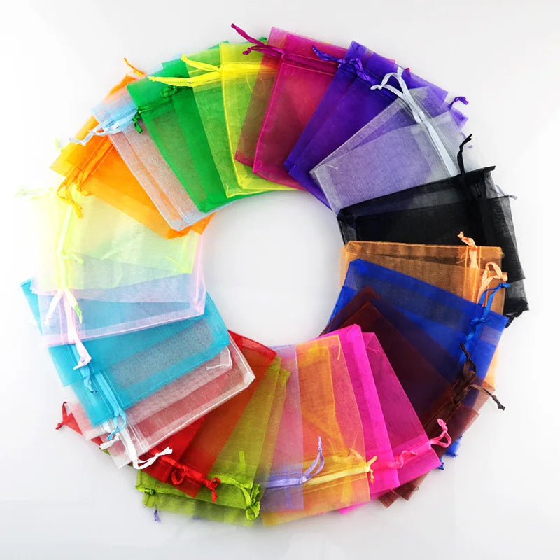 100Pcs/lot 7x9 9x12 10x15 13x18CM Organza Bags Jewelry Bag Wedding Party Decoration Drawable Bags Gift Pouches Jewelry Packag