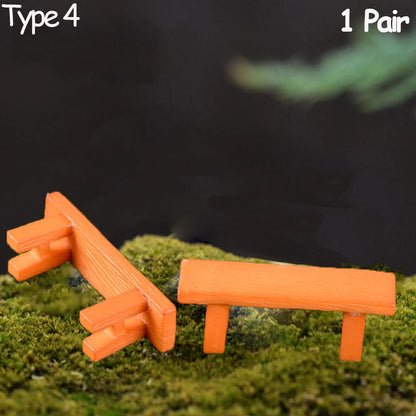 3pcs Table Chairs Miniature Set Mini Fairy Garden Furniture Ornaments Kit for Dollhouse Accessories Home Micro Landscape - St