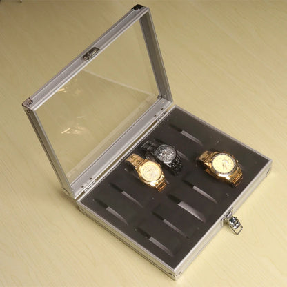 Aluminum Structure Watch Storage Box 12 Grid Slot Jewelry Display Square Case Suede Inside Rectangle Watch Holder for Organiz