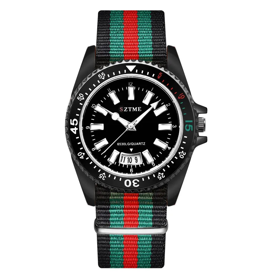 New fashionable men's nylon strap calendar watch, luxurious and simple business men's and women's night light quartz watch - 