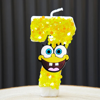 Cute SpongeBob Candle Anime Number 0-9 Kids Birthday Cake Decoration Supplies Cute Cartoon Party Accessories Supplies - A 7