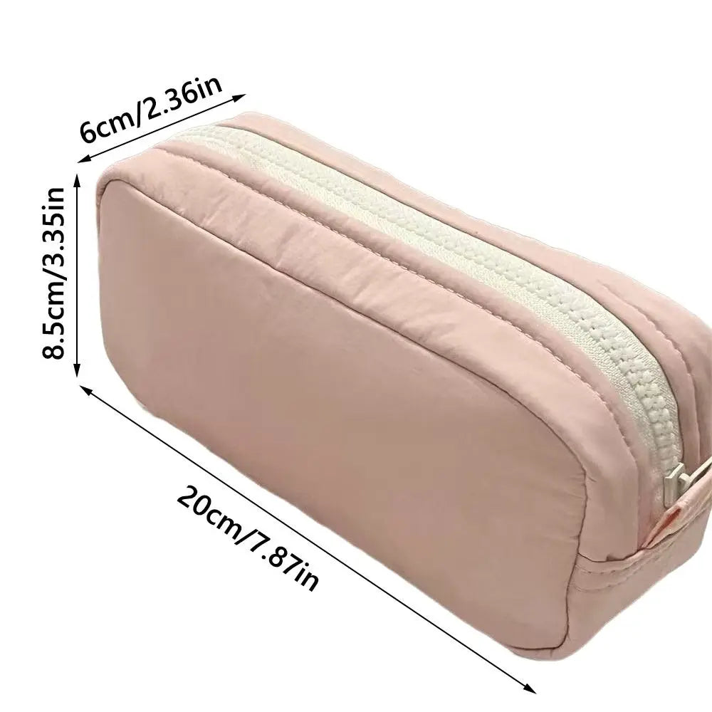 Simplicity Solid Color Pen Bag Zipper Design Large Capacity Pencil Case Portable Stationery Bag Gift