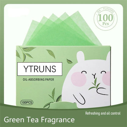Green Tea/Gardenia/Chamomile/Lavender/Rose/Bamboo Charcoal 100pcs Boxed Fragrance Oil Absorbing Paper for Men and Women Face 