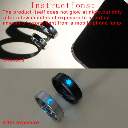 2-Piece Set Luminescent Day Night Couple Rings Fashionable Ladies Valentine's Day Gift Love Commitment Finger Rings