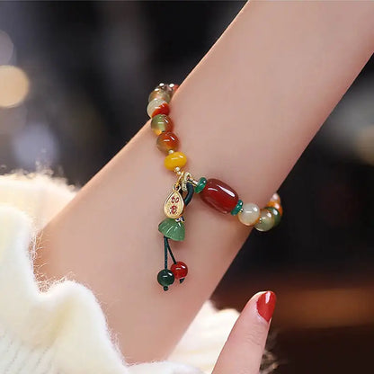 New Chinese Style Colorful Beaded Bracelet For Women Vintage Natural Stone Ethnic Handmade Chain Hand Rope Bracelet Jewelry G