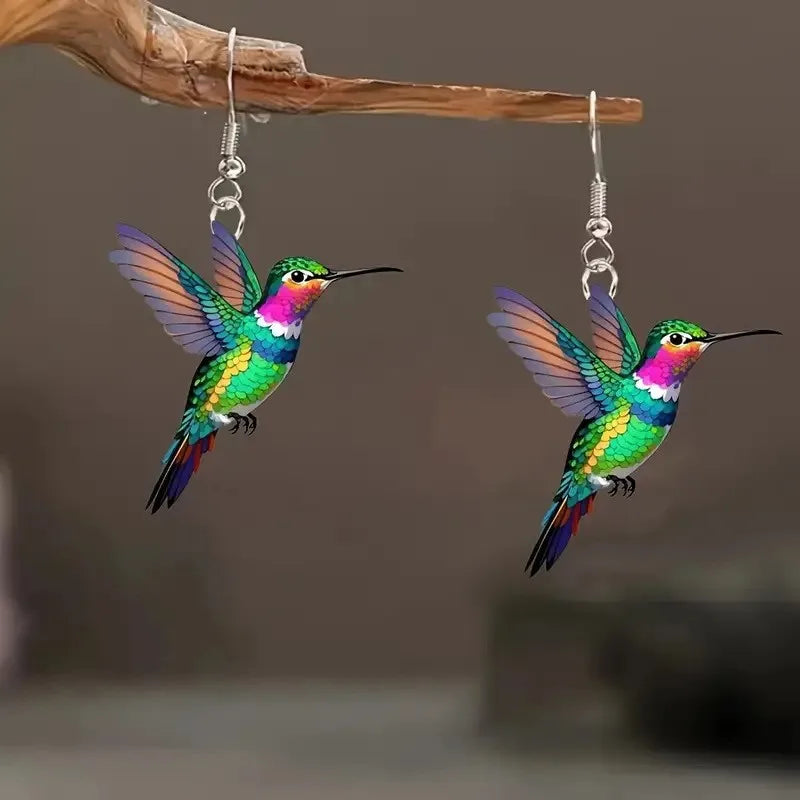 FTCY Acrylic Hummingbird Earrings For Women Retro Style Colorful Bird Drop Earrings Women's Jewelry Gifts - 7
